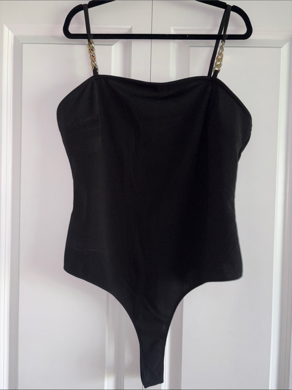 Julia Black One-Piece Bodysuit with Gold Chain Straps Size 2XL